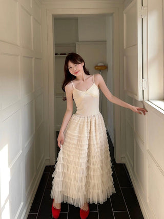 Black Camisole with White Skirt