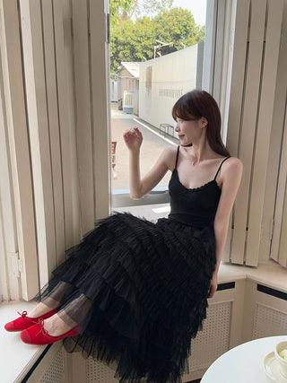 Black Camisole with White Skirt