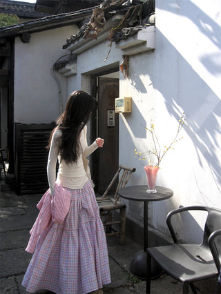 Color-Contrast Long Skirt