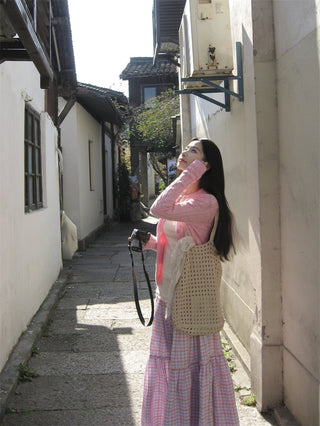 Color-Contrast Long Skirt