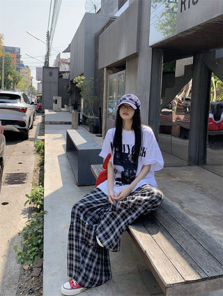 Printed Top with Plaid Pants