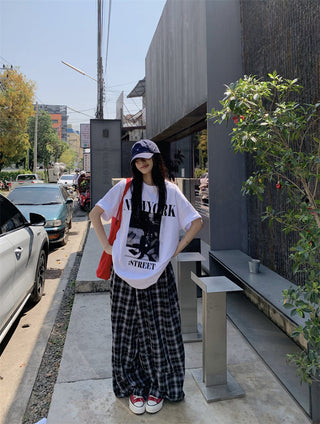 Printed Top with Plaid Pants