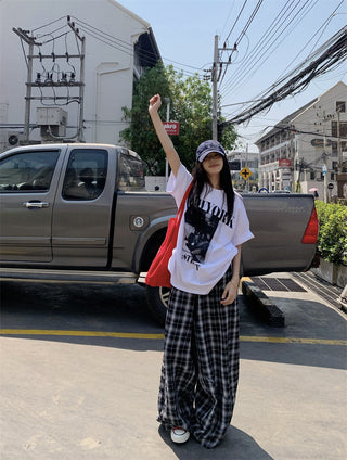 Printed Top with Plaid Pants