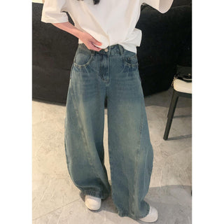 Blue Distressed Wide Leg Jeans