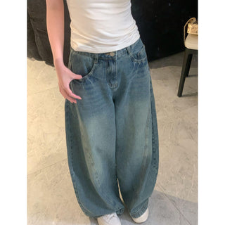 Blue Distressed Wide Leg Jeans