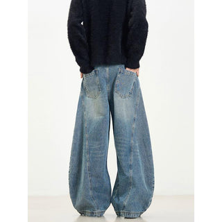 Blue Distressed Wide Leg Jeans