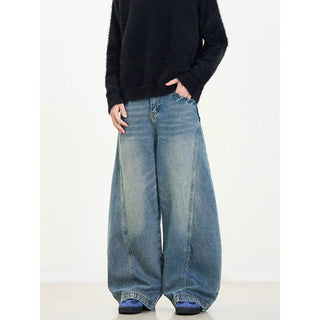 Blue Distressed Wide Leg Jeans