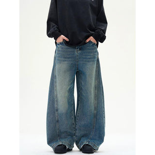Blue Distressed Wide Leg Jeans