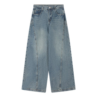 Blue Distressed Wide Leg Jeans