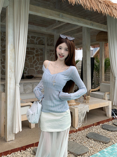 V-Neck Blouse with Skirt