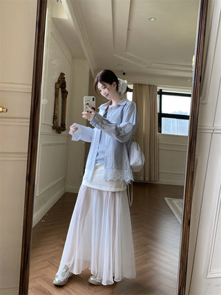 V-Neck Blouse with Skirt