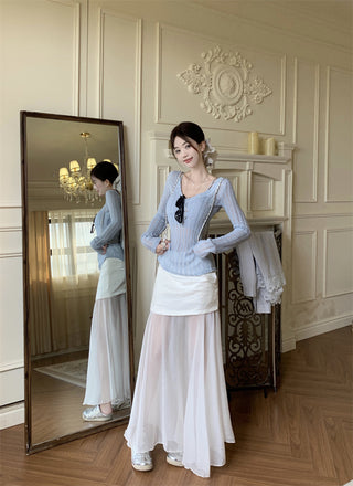 V-Neck Blouse with Skirt