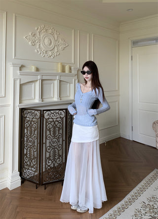 V-Neck Blouse with Skirt