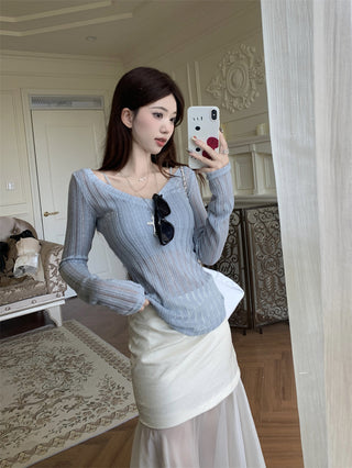 V-Neck Blouse with Skirt