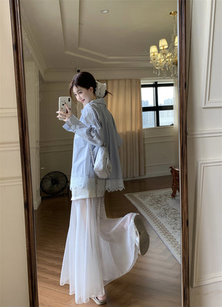 V-Neck Blouse with Skirt