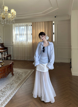 V-Neck Blouse with Skirt