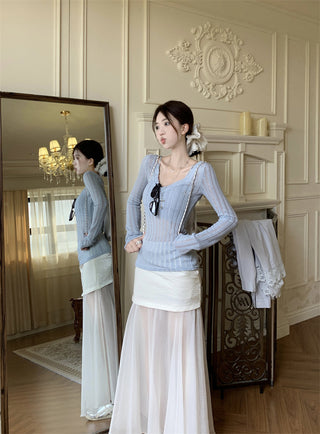 V-Neck Blouse with Skirt
