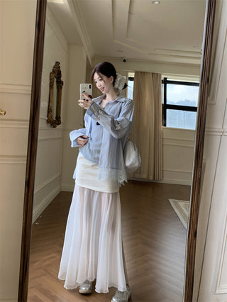 V-Neck Blouse with Skirt