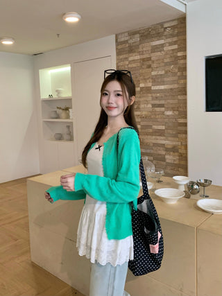 Yellow Knitted Cardigan with Lace