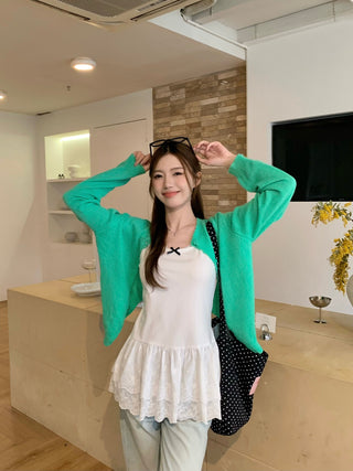 Yellow Knitted Cardigan with Lace