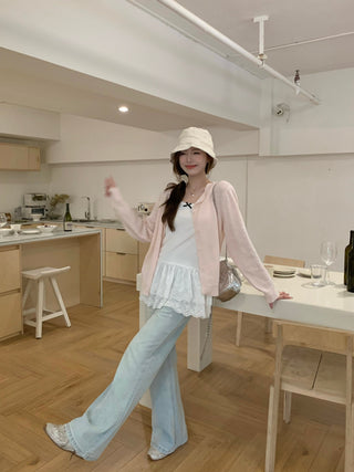 Yellow Knitted Cardigan with Lace