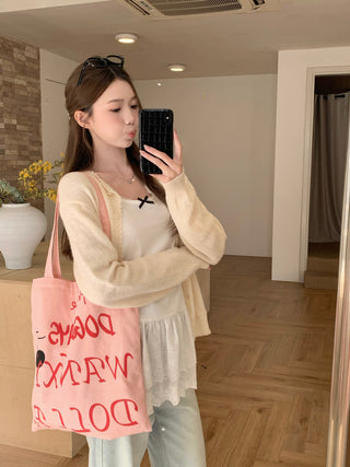 Yellow Knitted Cardigan with Lace