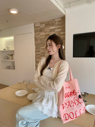 Yellow Knitted Cardigan with Lace