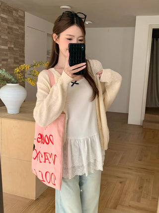 Yellow Knitted Cardigan with Lace