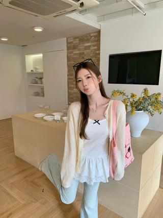 Yellow Knitted Cardigan with Lace