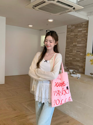 Yellow Knitted Cardigan with Lace