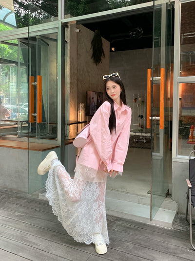 Lace Shirt with White Skirt