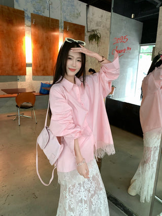 Lace Shirt with White Skirt