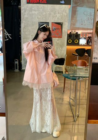Lace Shirt with White Skirt