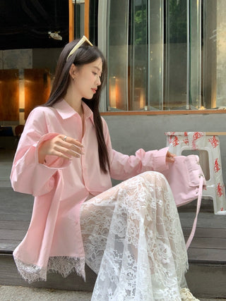 Lace Shirt with White Skirt