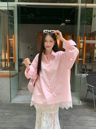 Lace Shirt with White Skirt
