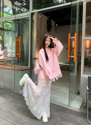 Lace Shirt with White Skirt
