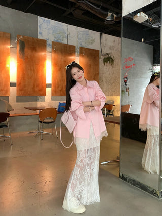 Lace Shirt with White Skirt