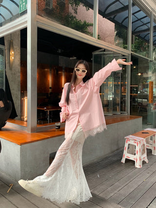 Lace Shirt with White Skirt