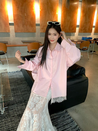Lace Shirt with White Skirt