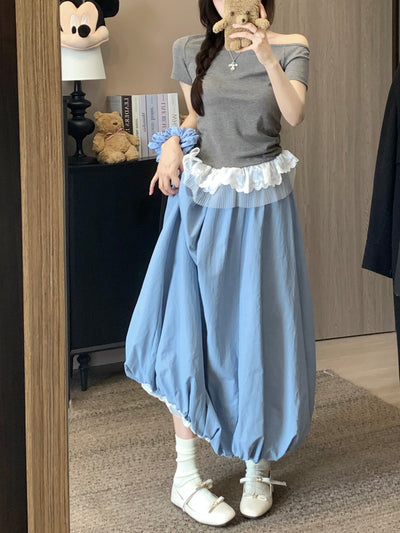 Blue Bud Skirt with Black Dress