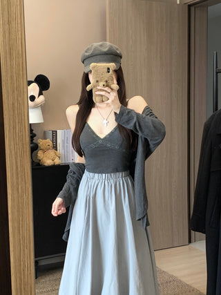 Blue Bud Skirt with Black Dress