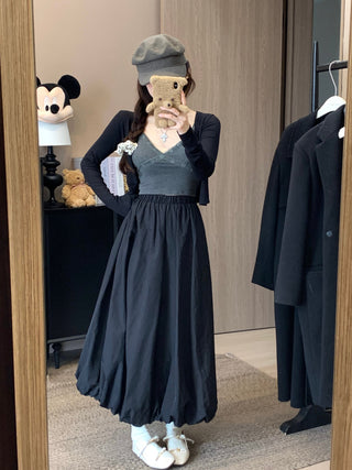 Blue Bud Skirt with Black Dress