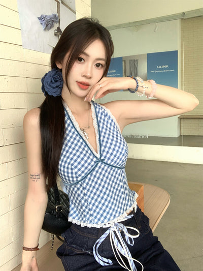 Blue Halter Vest with Jeans