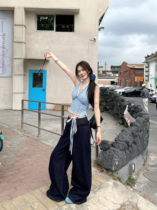 Blue Halter Vest with Jeans