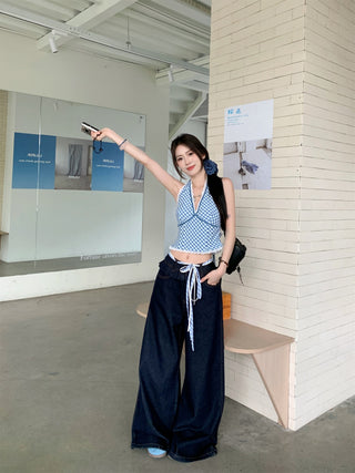 Blue Halter Vest with Jeans