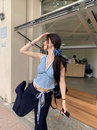 Blue Halter Vest with Jeans