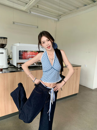 Blue Halter Vest with Jeans