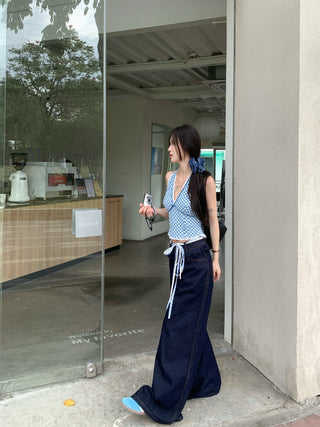 Blue Halter Vest with Jeans