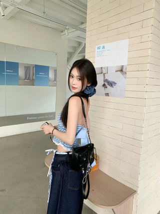 Blue Halter Vest with Jeans