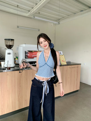Blue Halter Vest with Jeans